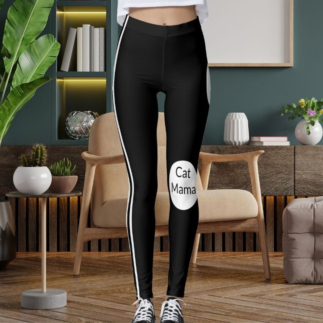Legging Na moda de Gato Personalizado Mama Branca em Lado  (Criador carregado)