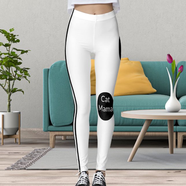 Legging Na moda de Gato Personalizado Mama Branca Negra (Criador carregado)