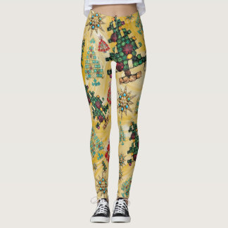 Legging Na moda de Natal Joia da Árvore Amarelo