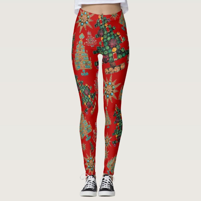 Legging Na moda de Natal Joia da Árvore Vermelha (Frente)