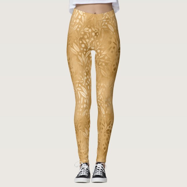 Legging Na moda de Padrão de Folhagem Dourada de Elegância (Frente)
