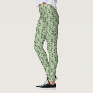 Legging Na moda de Padrão Floral Verde-Oliva Bonito