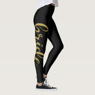 Legging Na moda escovado com caligrafia Dourada Brilhante
