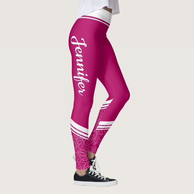 Legging Na moda escura magenta branca floral e nome (Direita)