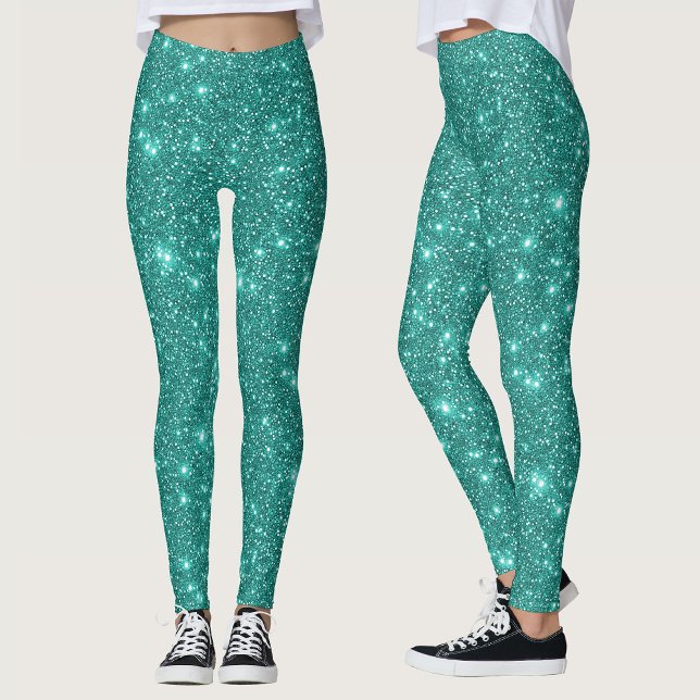 Legging Na moda Glam Turquoise Teal Aqua Glitter (Criador carregado)