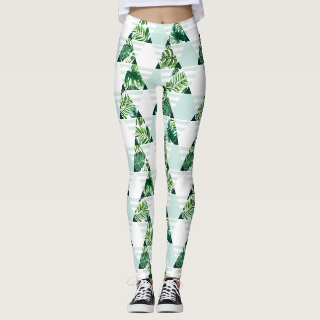 Legging Na moda Mint Green - Triângulos Tropicais Geométri (Frente)