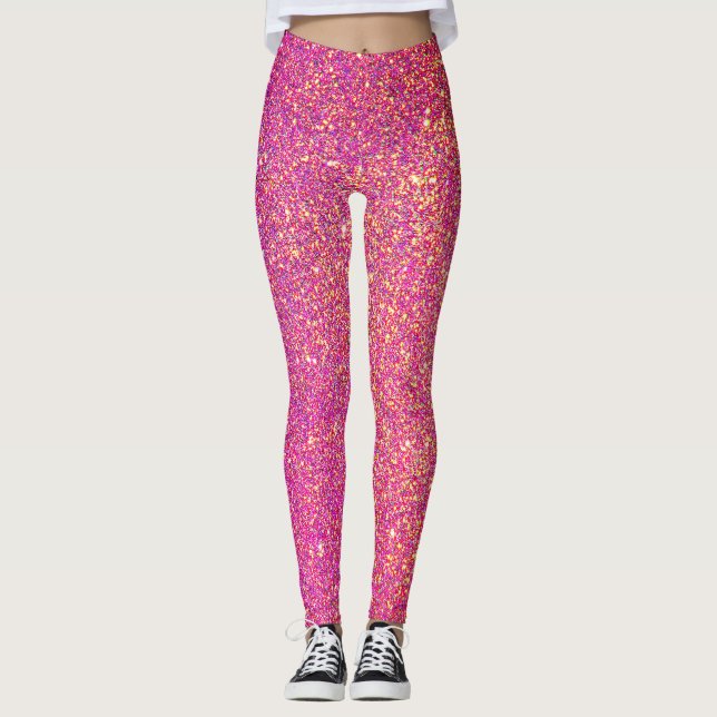 Legging Na moda Moderno de Brilho Rosa Dourado Brilhante (Frente)