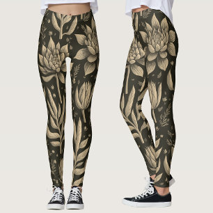 Legging Na moda Monocromo Boho Suculente Padrão Floral