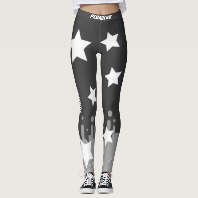 Legging Na moda monograma de cinzas brancas estrelas traba (Frente)