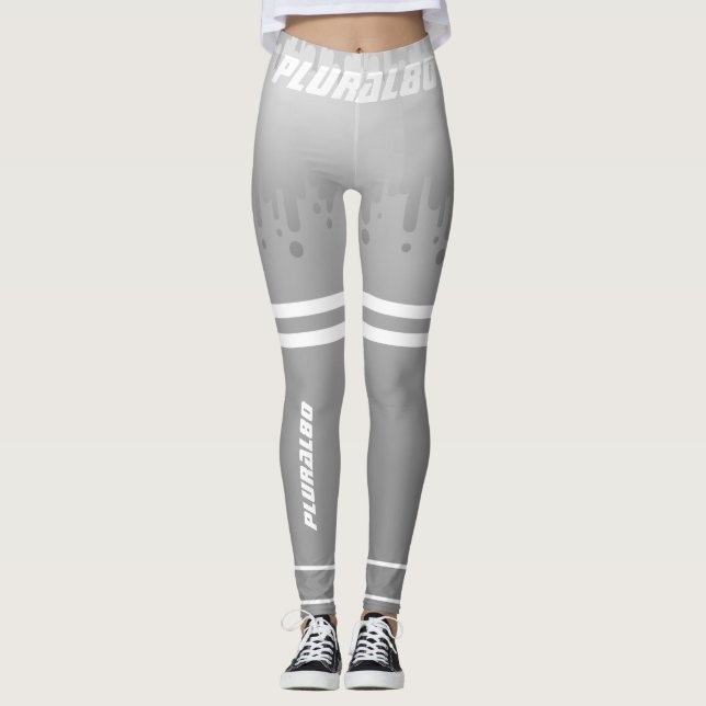 Legging Na moda monograma de gradiente branco de cinza (Frente)