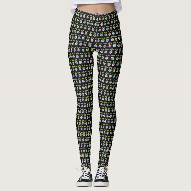 Legging Na moda multicolorido de legendas de flores (Frente)