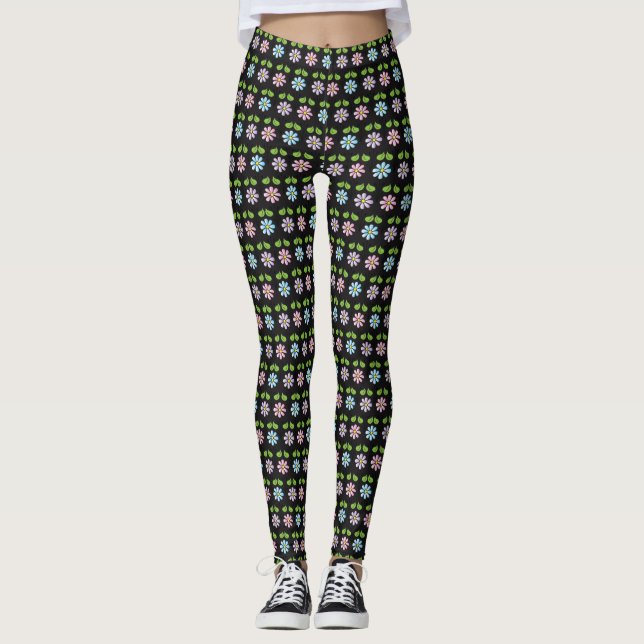 Legging Na moda multicolorido de legendas de flores (Frente)