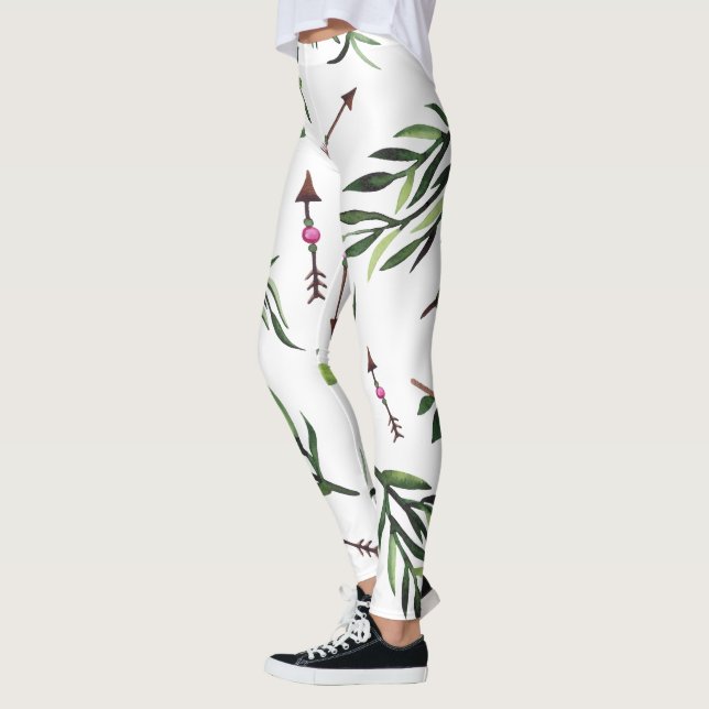 Legging Na moda Natures Elegance Pink & Green Leaves Seta (Esquerda)