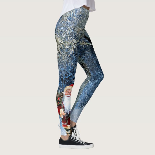 Legging Na moda Pai Natal Em Snowy Woods Winter (Direita)