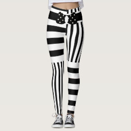 Legging Na moda Personalizado - Black White Stripes e Arco