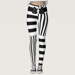 Legging Na moda Personalizado - Black White Stripes e Arco