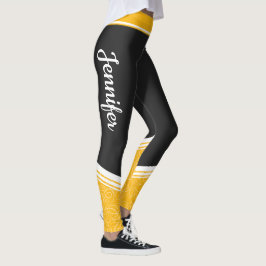 Legging Na moda preto-amarelo-floral listras brancas e nom