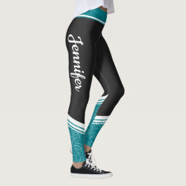 Legging Na moda preto e azul-lacrimogêneo nome branco flor