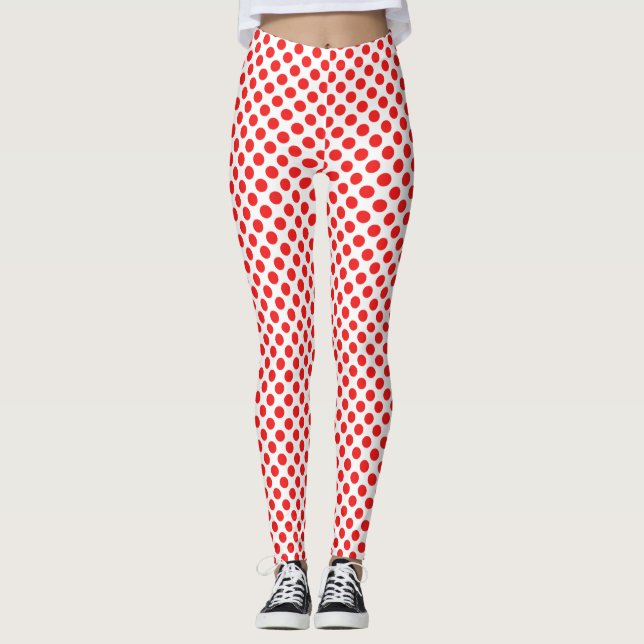 Legging Na moda red bolinhas, padrão em branco (Frente)