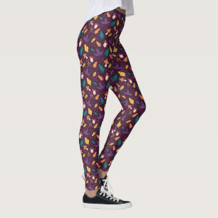 Legging Na moda Roxo Púrpura Folha de Folha de Folha