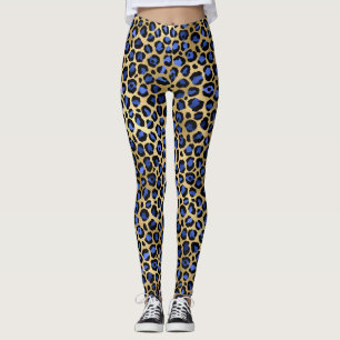 Legging Na moda Royal Blue and Gold Foil Leopard Spots