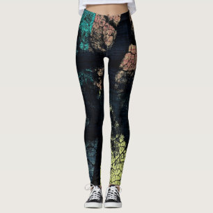 Legging Na moda Turquoise Amarelo Folha de Laranja Amarelo