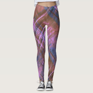 Legging Na moda - Verificação de Xadrez Distinta, Cor-de-r