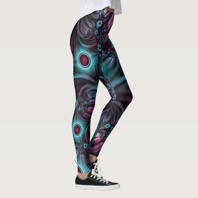 Legging Na Profundidade da Arte Fractal Abstrato Azul Cor- (Direita)