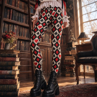 Legging Naipe de Baralho Barroco Vermelho e Preto Gótico