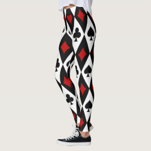 Legging Naipe de Cassino Arlequim Diamante Preto Vermelho