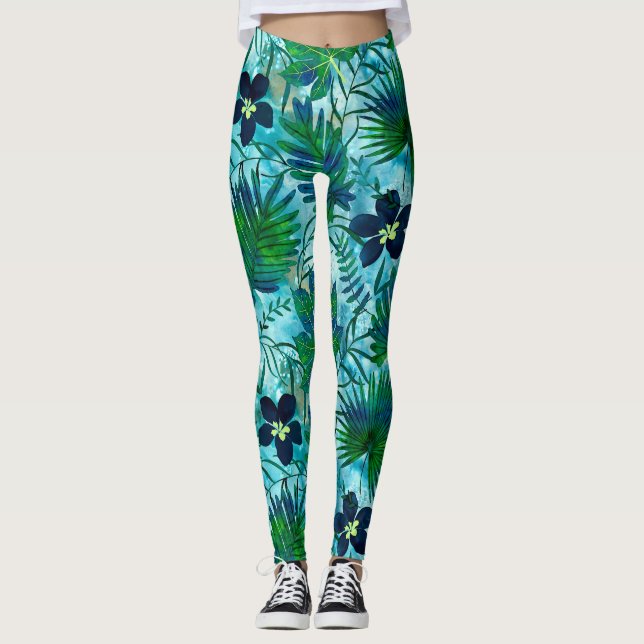 Legging Nalani Hawaiian Tropical Garden Teal (Frente)