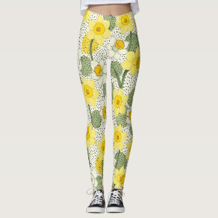 Legging Narciso Amarelo Floral com Pontos Pretos