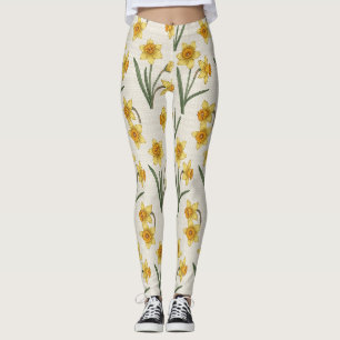 Legging Narciso Floral de Primavera em Amarelo Suave e Ver