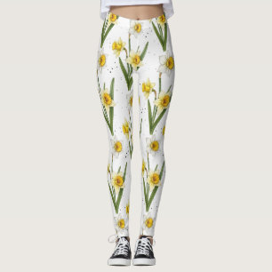 Legging Narciso Floral de Primavera em Amarelo Suave e Ver