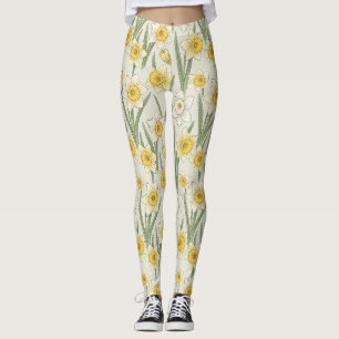 Legging Narciso Floral de Primavera em Amarelo Suave e Ver