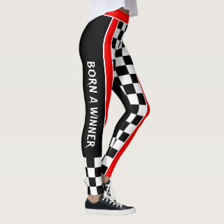 Legging Nascido um Vencedor em Xadrez Branco na Sua Cor