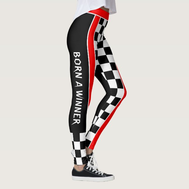 Legging Nascido um Vencedor em Xadrez Branco na Sua Cor (Direita)