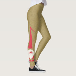 Legging Natais vintages, bom Pai Natal Gnomo, Dourado