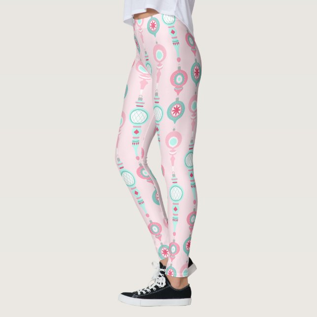 Legging Natais vintages Ornamentos Feriado Rosa Bonito (Esquerda)