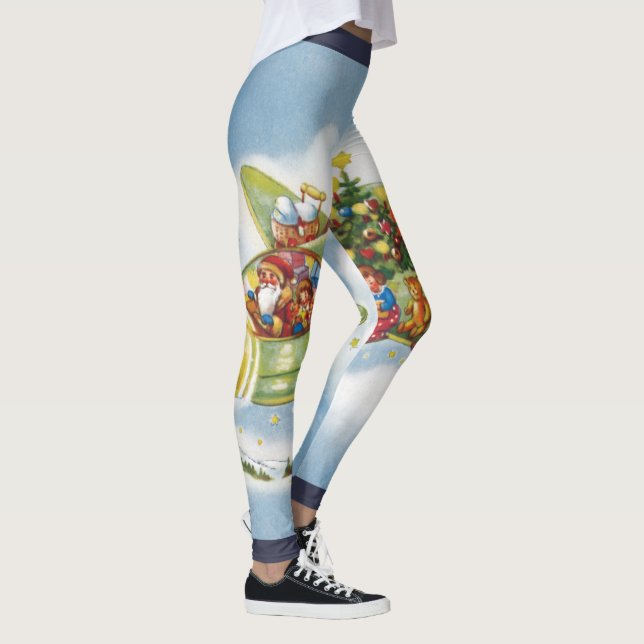 Legging Natal Antigo, Papai Noel Voando em um Avião (Direita)