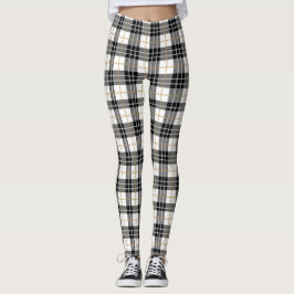 Legging Natal branco, preto e Dourado da Xadrez de Tartan