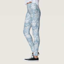 Legging Natal com Flocos de Neve Branco Azul