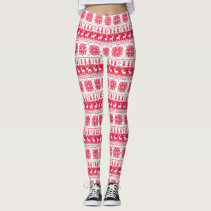 Legging Natal da Ilha da Feira Vermelha e Branca