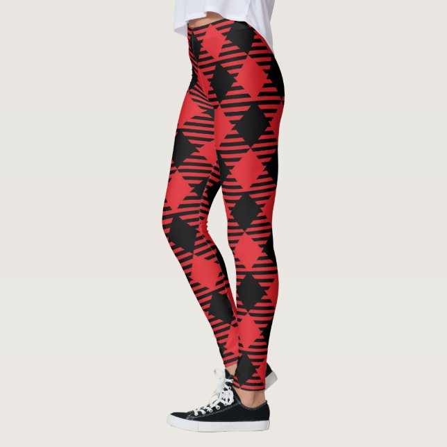 Legging Natal da Xadrez Vermelha Chic Na moda Bright (Esquerda)