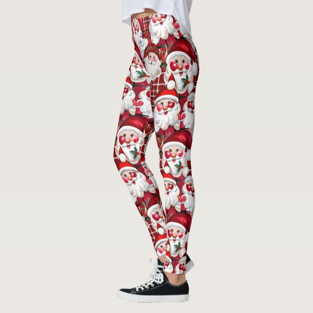 Legging Natal da Xadrez Vintage Santa Claus (Esquerda)
