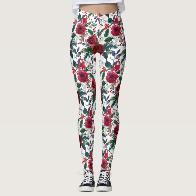 Legging Natal das Flores de inverno da Aquarela (Frente)