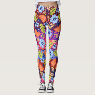 Legging Natal de Arte Floral Verde Verde Azul Claro Azul B
