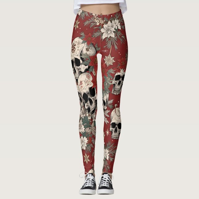 Legging Natal de Caveira Estilo Serigrafia Chique (Frente)