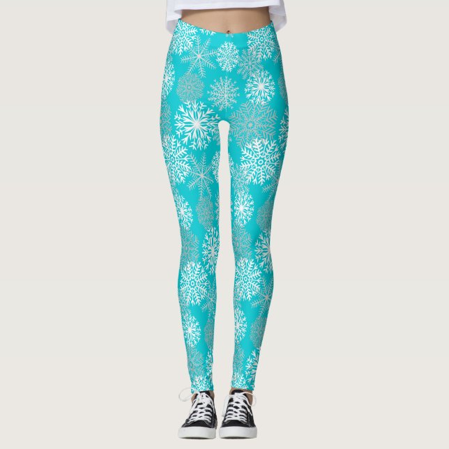 Legging Natal de Flocos de Neve no Teal Winter (Frente)