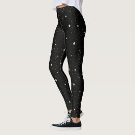 Legging Natal de padrão Dourado e negro da noite estelar